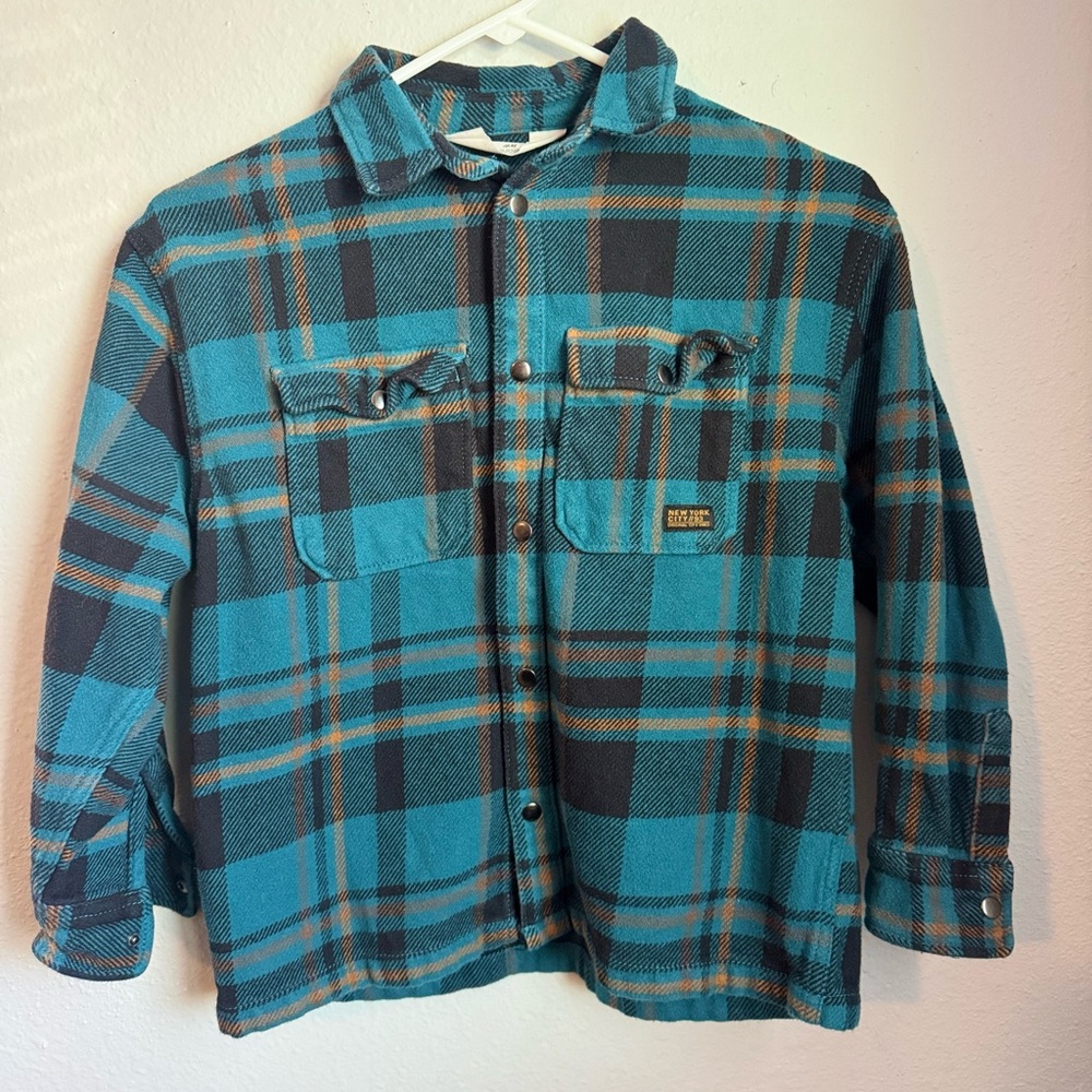 H&M Teal and Black Plaid Casual Shirt
